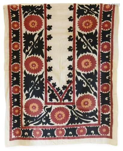 Embroidered Silk Prayer Suzani With White Ground