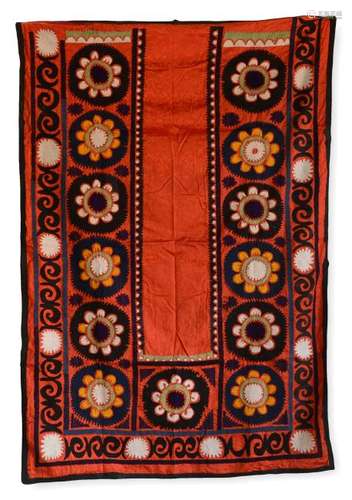 Embroidered Silk Prayer Suzani With Red Ground