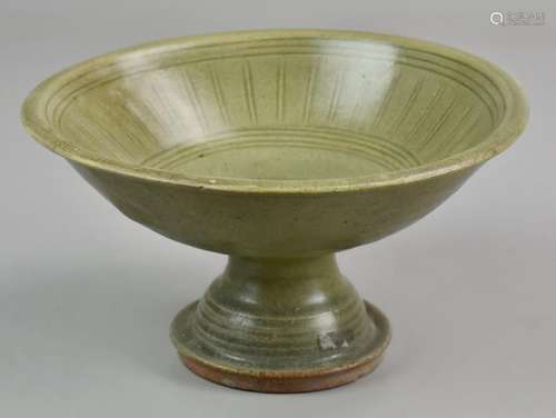 Celadon Glazed Stoneware Stem-Bowl