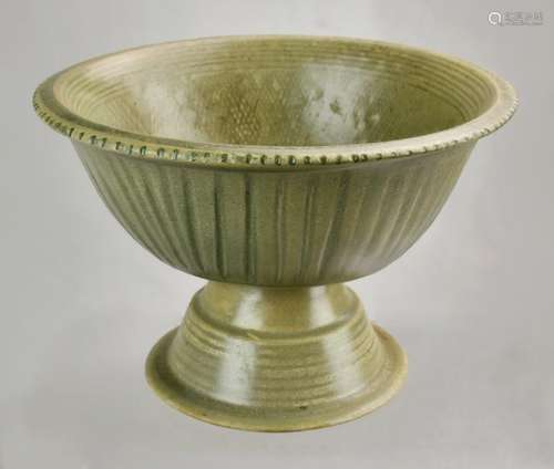 Celadon Glazed Stoneware Stem-Bowl