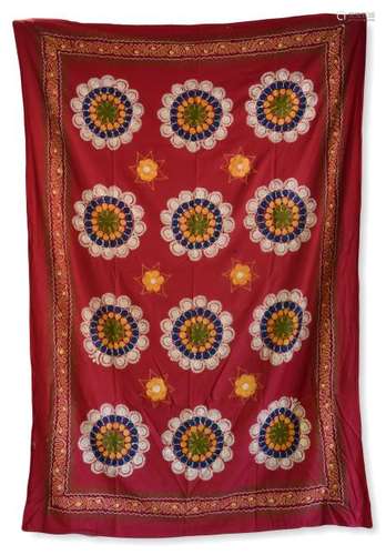 Embroidered Silk Suzani With Red Ground