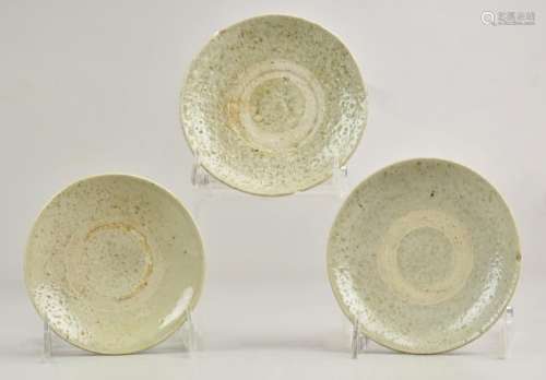 (3) Celadon Glazed Stoneware Plates