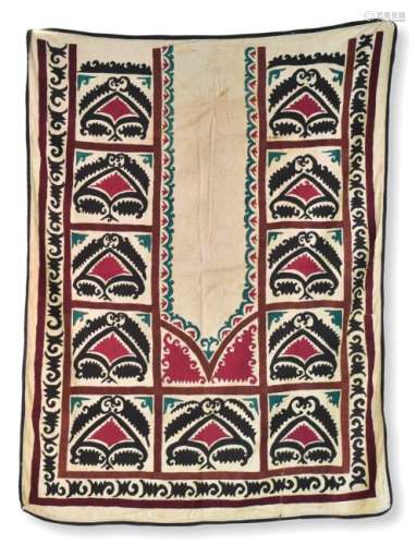 Embroidered Silk Prayer Suzani With White Ground