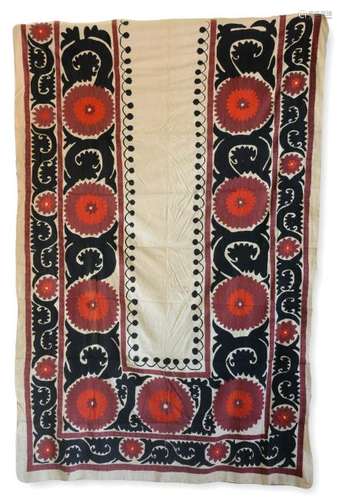 Embroidered Silk Prayer Suzani With White Ground