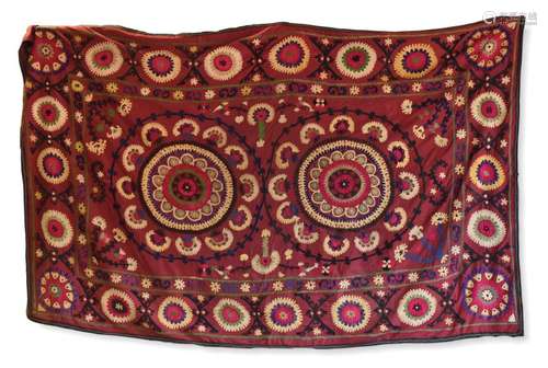 Silk Embroidered Suzani With Rust Ground