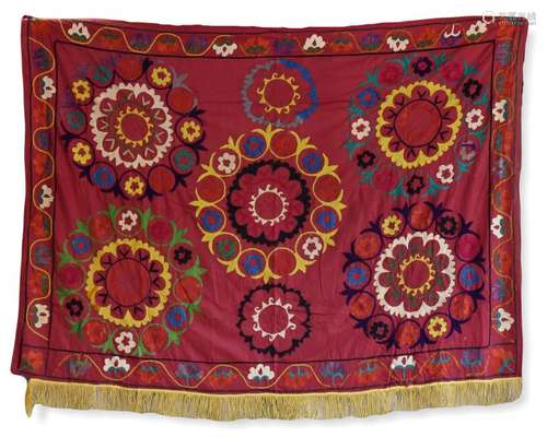 Embroidered Silk Suzani With Red Ground