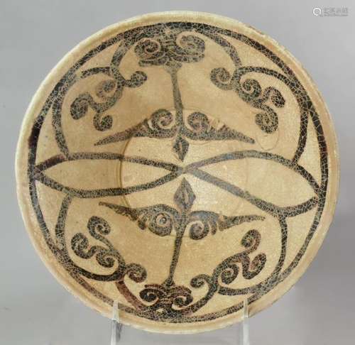 Stoneware Bowl With Scroll Motif