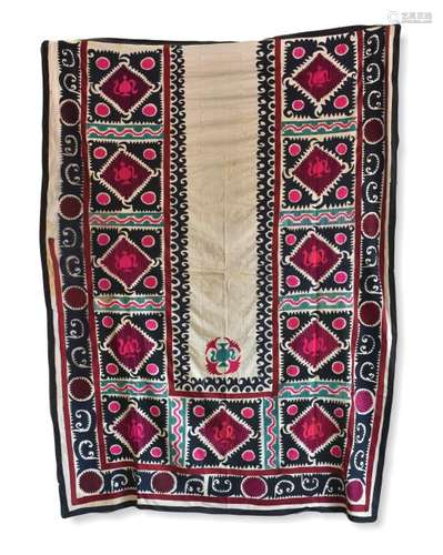 Embroidered Silk Prayer Suzani With White Ground