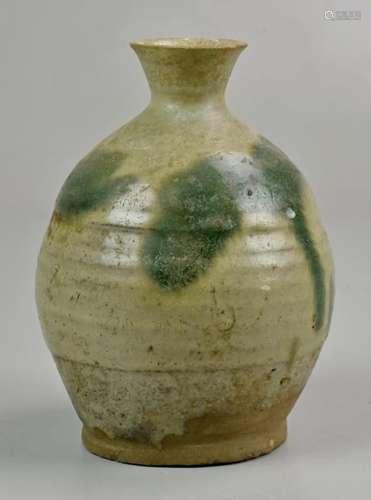 Green Glazed Stoneware Bottle