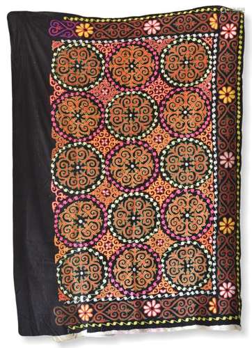 Embroidered Yurt Hanging with Black Ground