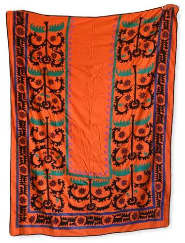 Embroidered Silk Prayer Suzani With Red Ground