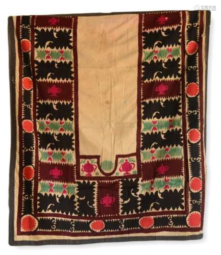 Embroidered Silk Prayer Suzani With White Ground