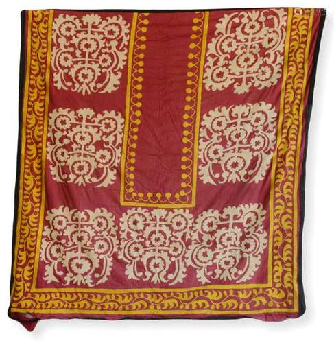 Embroidered Silk Prayer Suzani With Red Ground