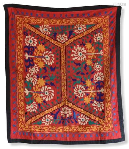 Embroidered Silk Suzani With Red Ground