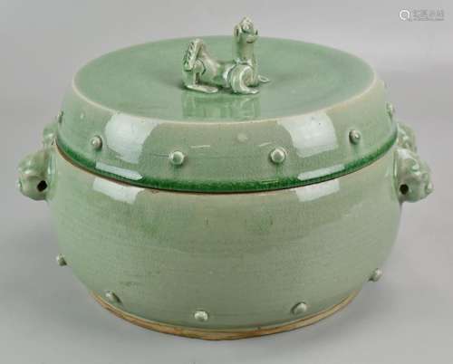 Celadon Stoneware Covered Circular Box