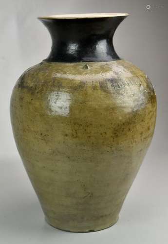 A Brown with Black Glazed Stoneware Urn