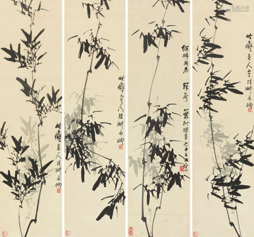 黄叶村（1911～1987） 清风有竹 立轴四屏 水墨纸本