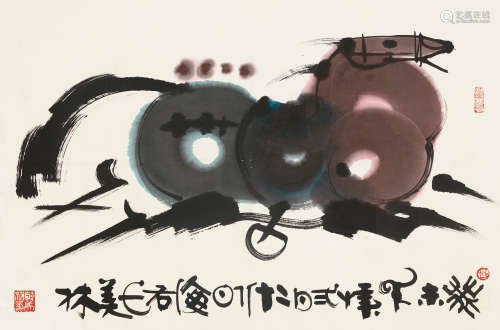 韩美林（b.1936） 马 镜框 设色纸本