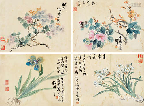 潘玉良 花卉 （四帧） 册页 纸本