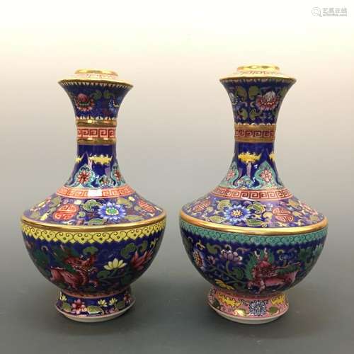 Chinese Famille Rose Vase Pair, Qianlong Mark