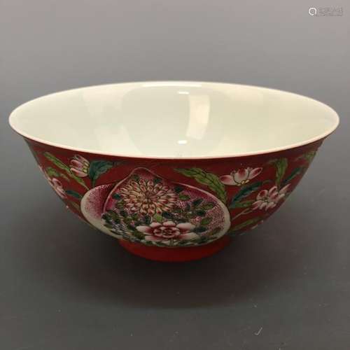 Chinese Red Ground Enamel Bowl