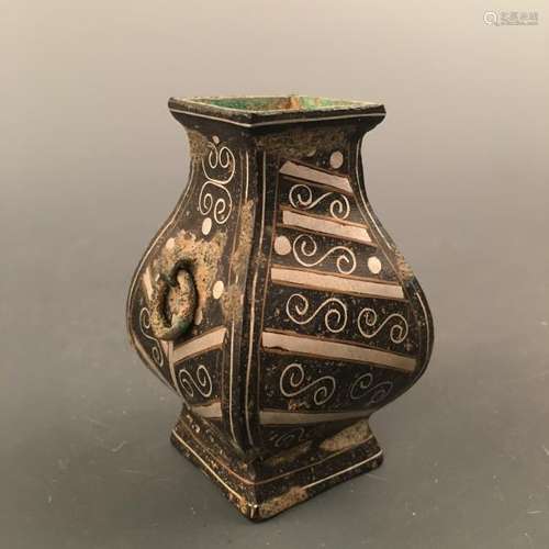 Chinese Silvering and Gold Plating Square Vase