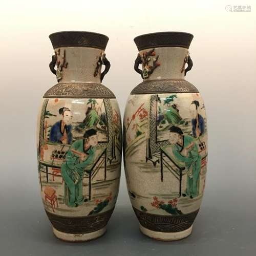 Chinese Wucai 'Figure' Vase Pair, Kang Xi Mark