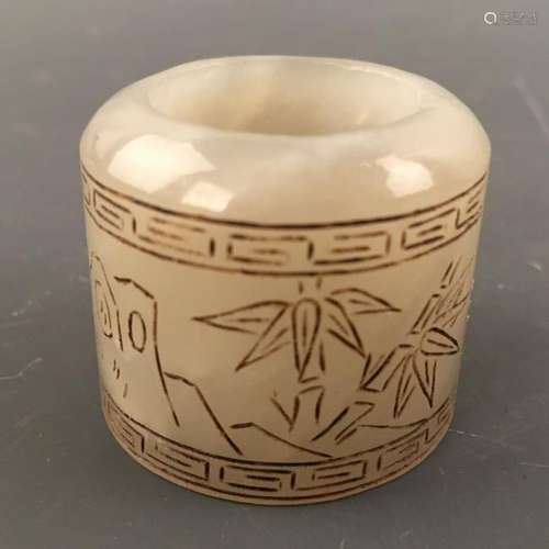 Chinese Archaic 'Bamboo' Jade Thumb Ring