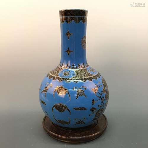 Chinese Blue Glazed Globular Vase, Kang Xi Mark