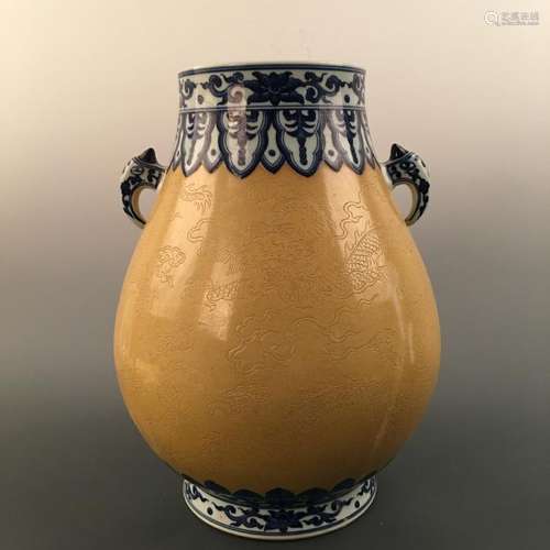 Chinese Yue Ware Brown Glazed Carved Stoneware Jar