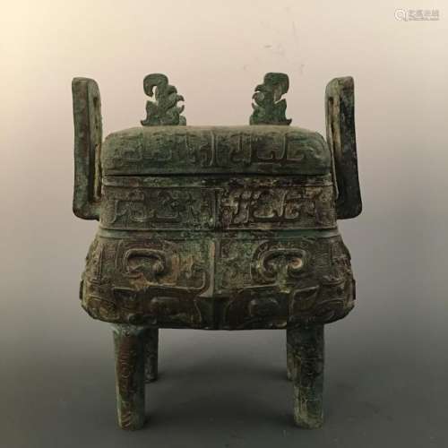 Chinese Shang Bronze Ritual Food Vessel Square Ding