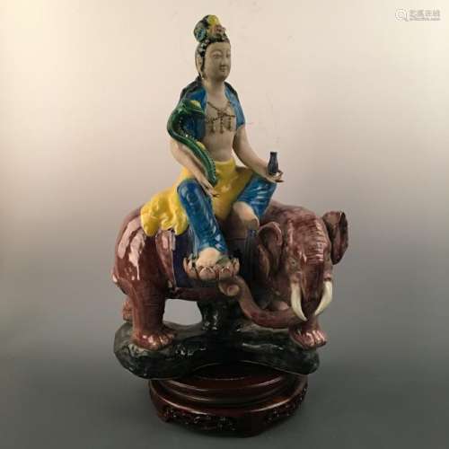 Chinese Wucai 'Buddha Riding on Elephant' Figure