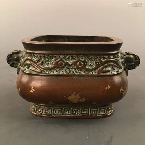 Chinese Bronze Censer Gilt Dots Decorated