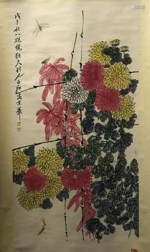 Chinese Hanging Scroll of Chrysanthemum Painting