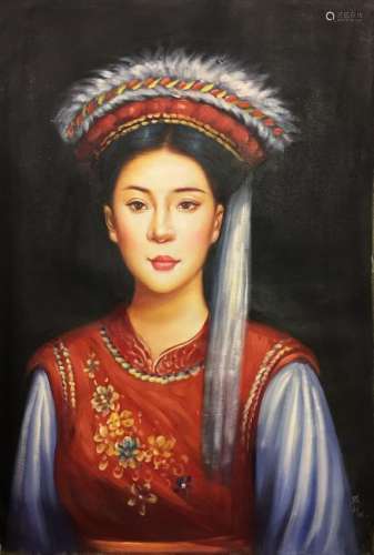 Chinese Oil Painting of 'Beauty', Zhang Li Signature