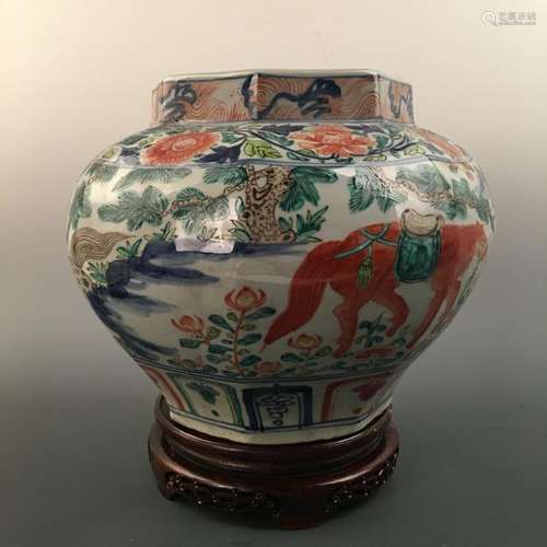 Chinese Wucai 'Figures' Jar, Zhang Wenjing Signature