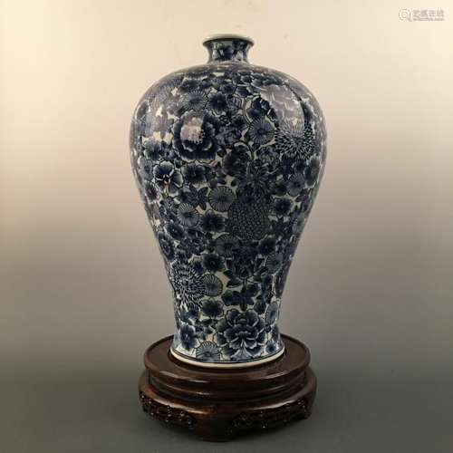 Chinese Blue-White 'Floral' Meiping Vase, Qianlong Mark