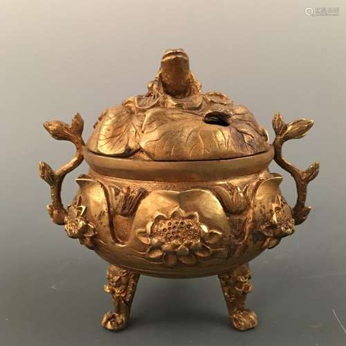 Chinese Gilt Bronze Tripod Censer