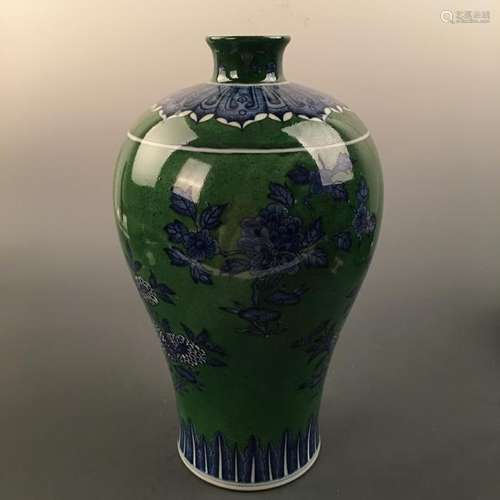 Chinese Blue-White Green Glazed Meiping Vase, Qianlong