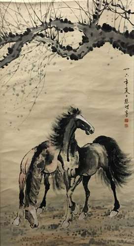 Chinese Hanging Scroll of Horse Painting