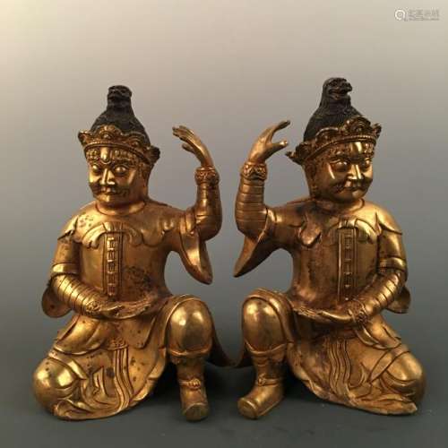 Chinese Gilt Bronze Figure Pair Statue, Yongle Mark