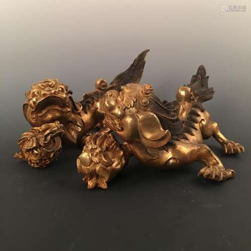 Chinese Gilt Bronze Ruishou Figure Pair