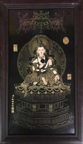 Chinese Framed Porcelain Painting of Thangka