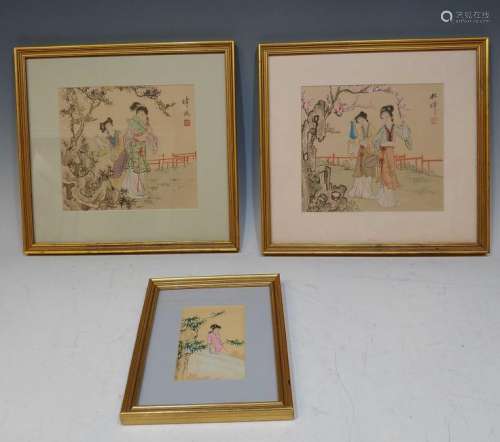 (3) Chinese Watercolor Painting Bijin / Ladies