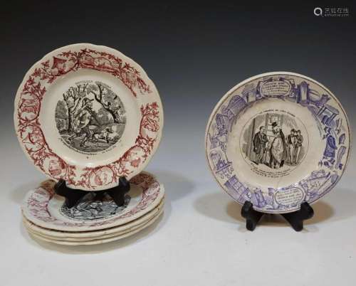 (6) French Transferware Plates with Cartoons