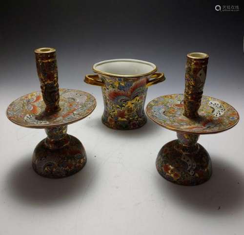 (3) Chinese Porcelain Butterfly Garniture Set