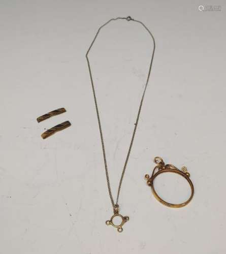 14K Gold Locket Frame, Necklace and Clips