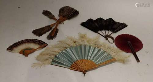 (5) Antique Silk and Feather Fans