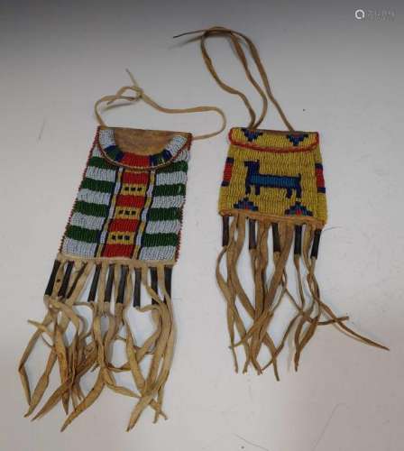 (2) Native American Beaded Leather Bags
