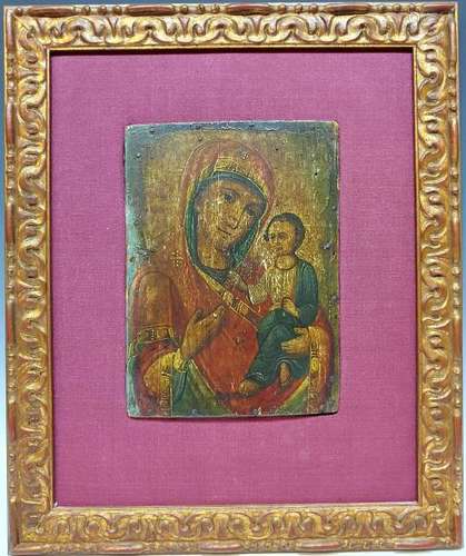 19th C Oil on Wood Panel Mother and Jesus